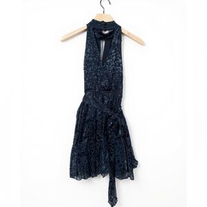 Anthropologie Dress Deadstock NWOT XS Black Halter Velvet Leopart Belted Midi